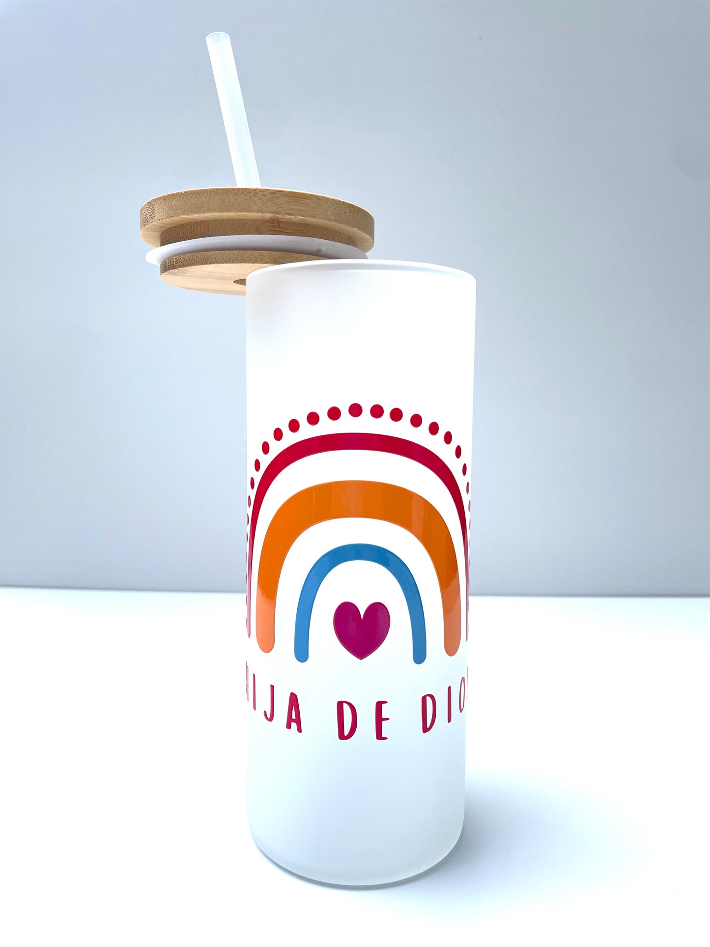 Vaso de Vidrio Blanco Arcoiris - Hija de Dios - The Perfect Gift