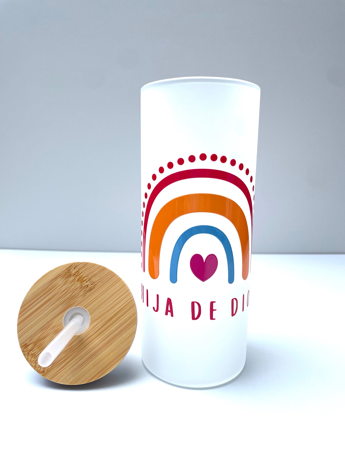 Vaso de Vidrio Blanco Arcoiris - Hija de Dios - The Perfect Gift