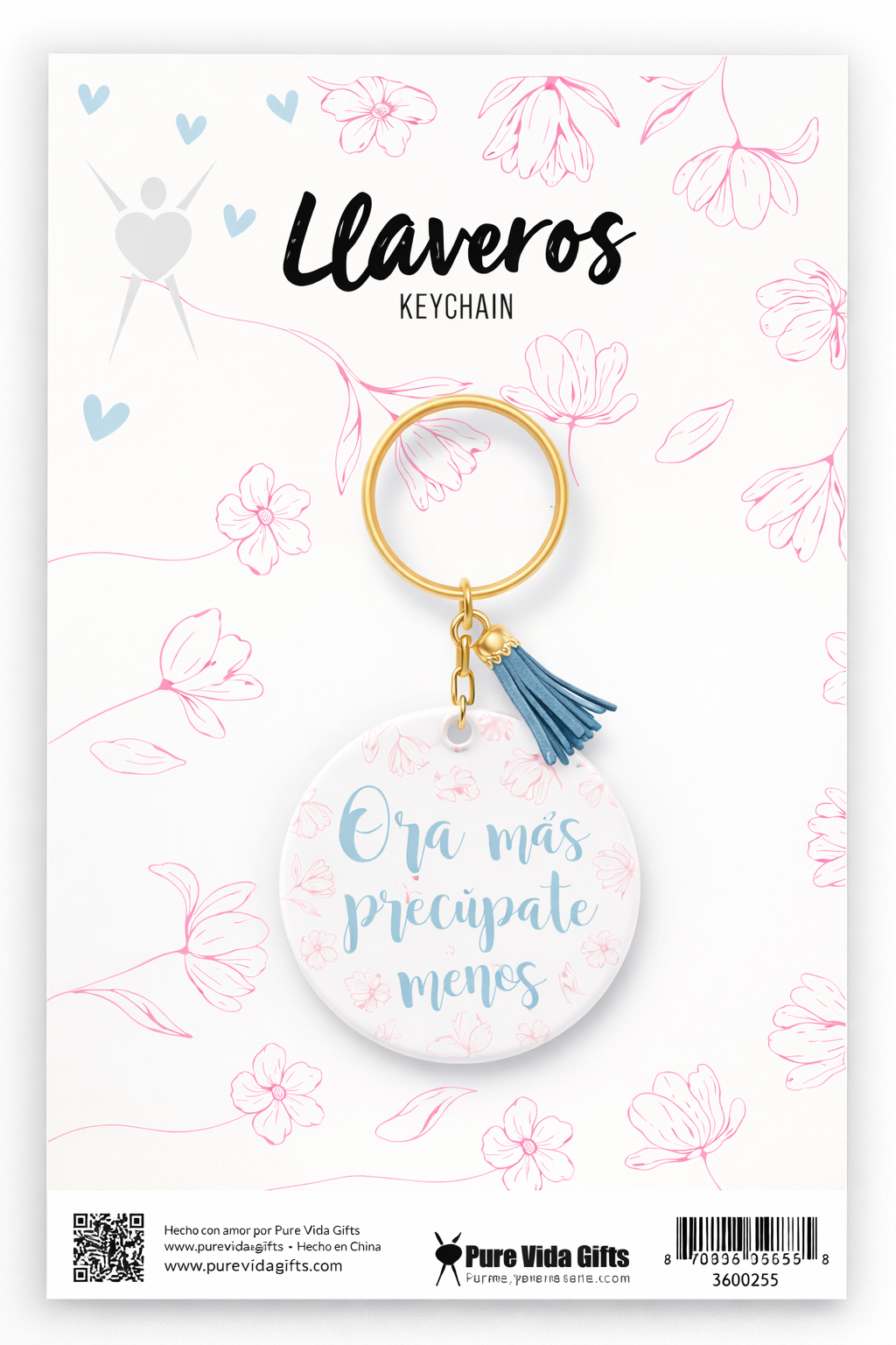 Llavero Acrilico con Tassel - Ora Mas Preocupate Menos - The Perfect Gift