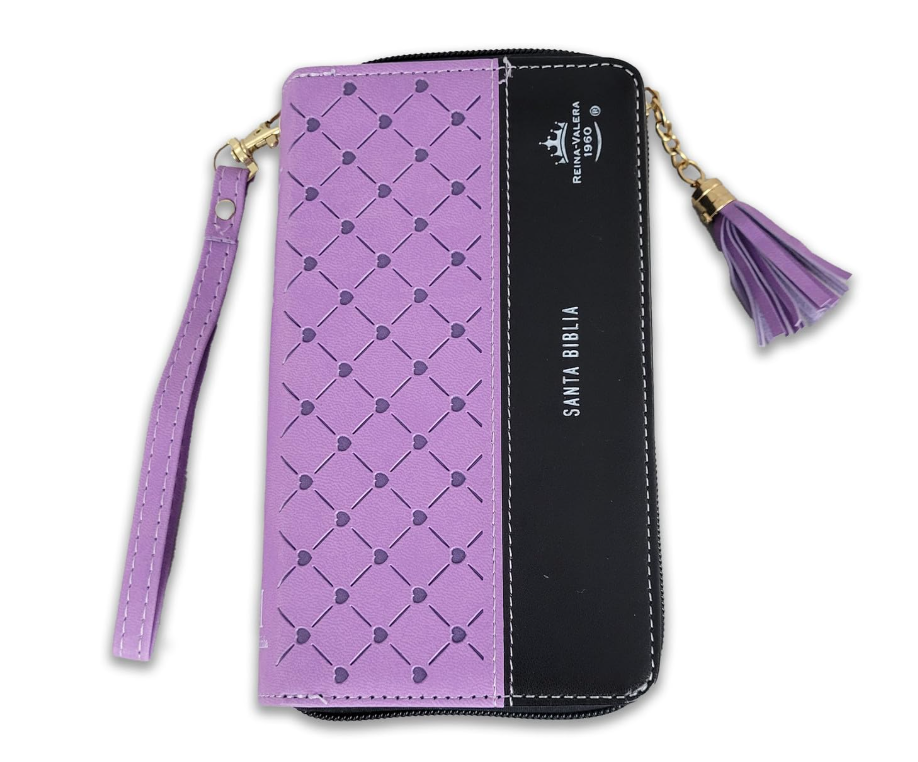Biblia Chequera para Mujeres RV1960 morada y negro pequeña con lazo y agarradera de mano - The Perfect Gift