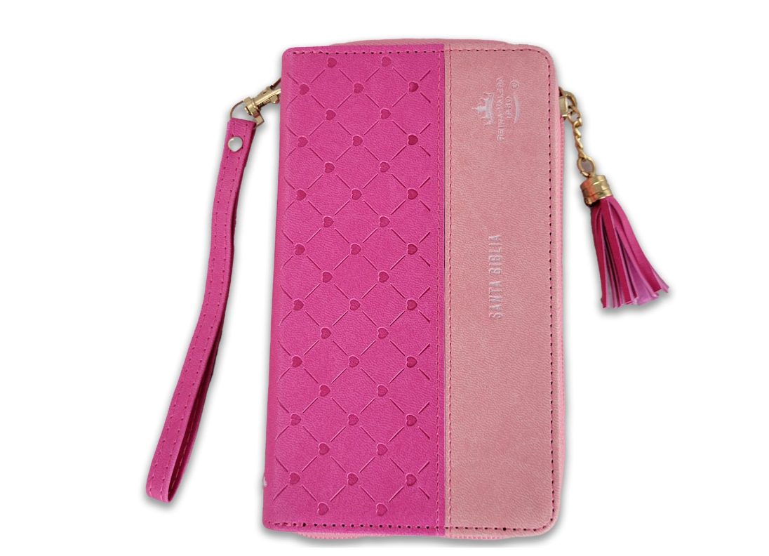 Biblia Chequera para Mujeres RV1960 fucsia y rosa pequeña con lazo y agarradera de mano - The Perfect Gift