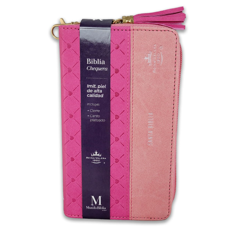 Biblia Chequera para Mujeres RV1960 fucsia y rosa pequeña con lazo y agarradera de mano - The Perfect Gift