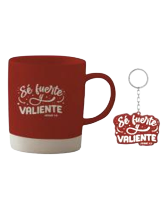 Pack Taza 14 Oz + llavero de caucho. Sé fuerte y valiente - The Perfect Gift