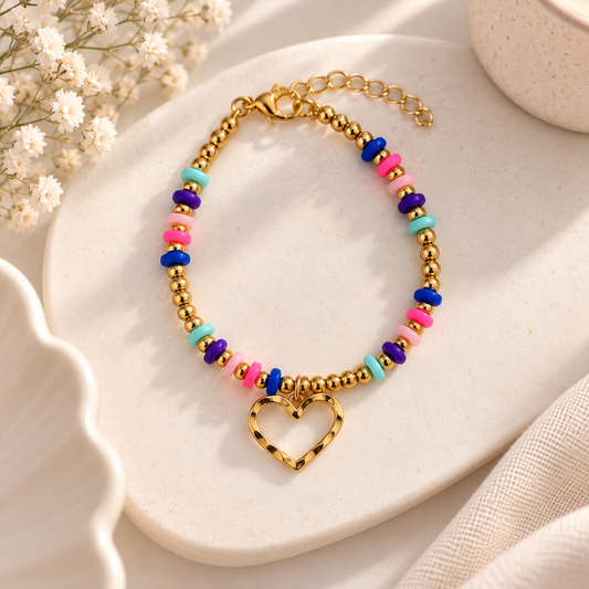 Pulsera Colorida con Corazón Dorado - The Perfect Gift